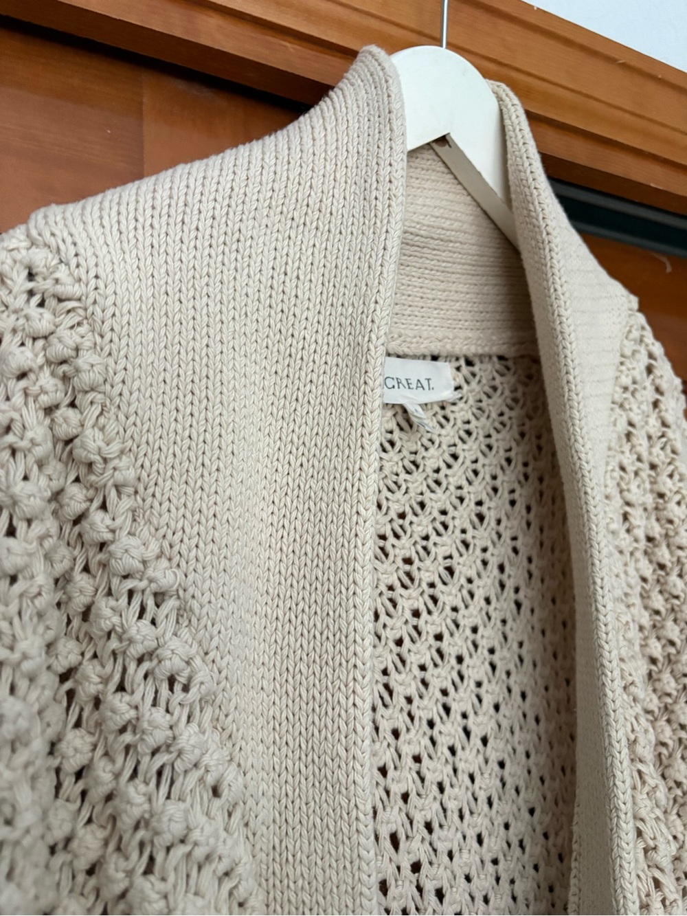 The Great. Knit Cardigan Open Front Shawl Collar Pocket Cream Size 2 US M - Picture 4 of 7